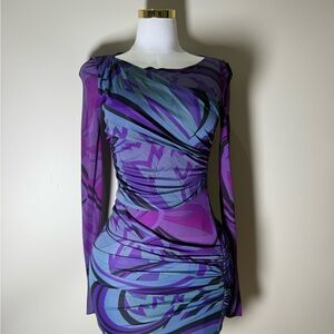 Emilio Pucci Vibrant Purple and Blue Long Sleeve Dress